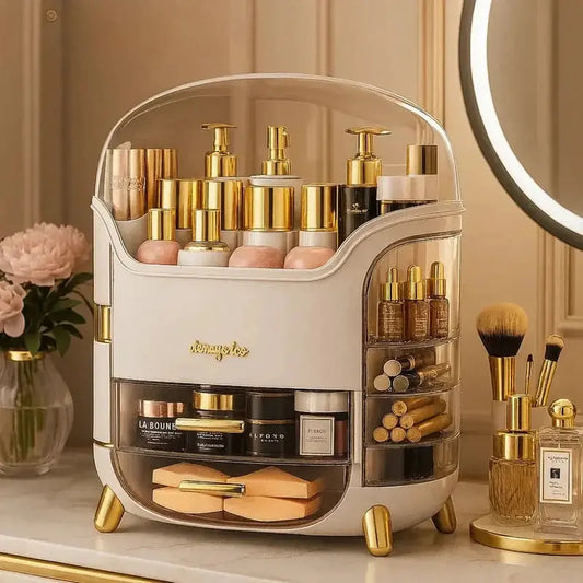 Luxury Makeup Organizer Box with Drawers & Dustproof Cover | Cosmetic Storage Case Multibuy
